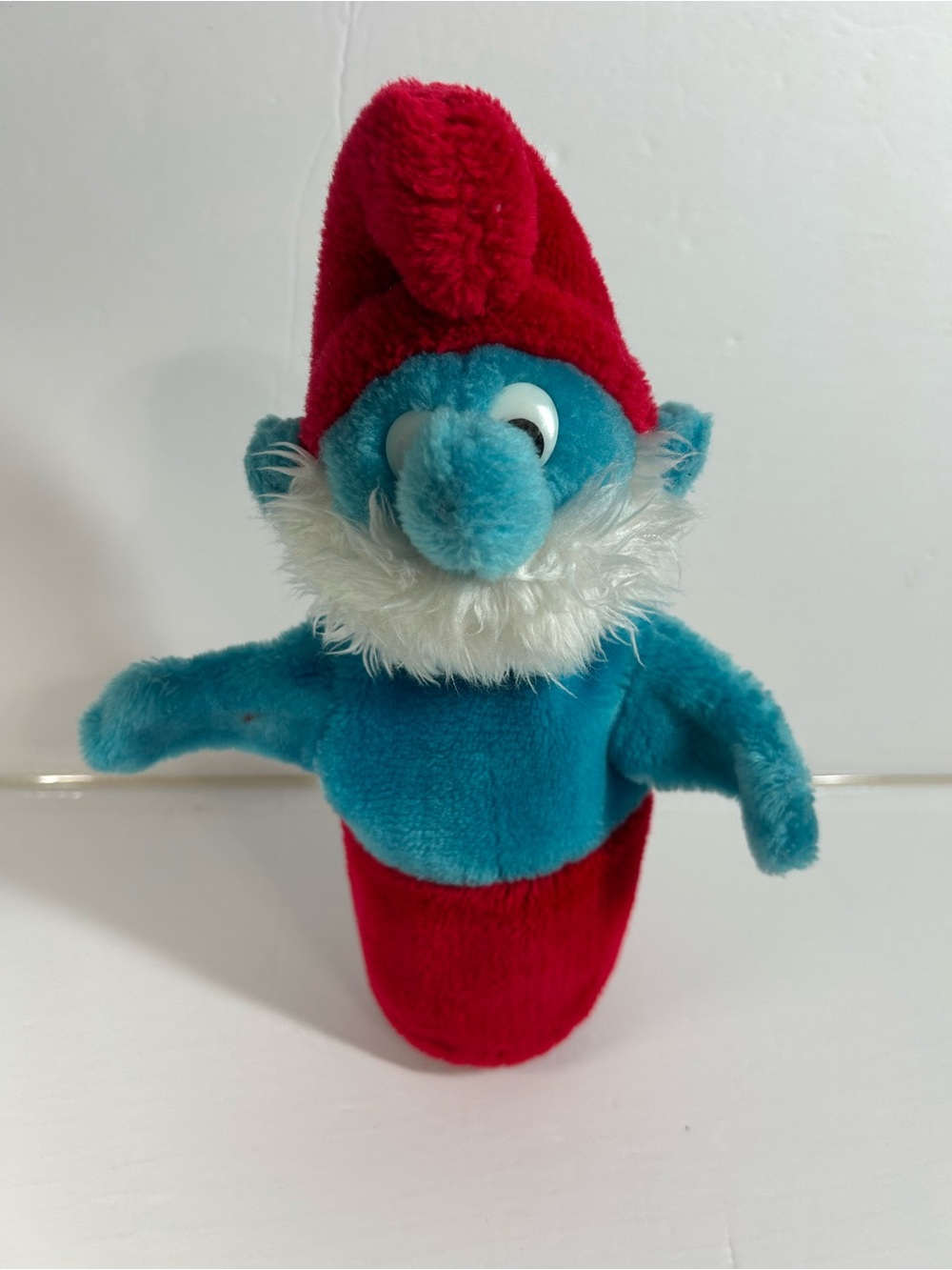 1981 Vintage Papa Smurf Plush Hand Red Blue Puppet